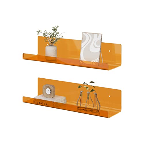 RRG 38,1 cm Acryl-schwebende Regale, 2 Stück, schwimmendes Bücherregal, Wandmontage, Display-Regal für Bücher, Kinderzimmer, Schlafzimmer, Badezimmer, Wohnzimmer (orange) von RRG