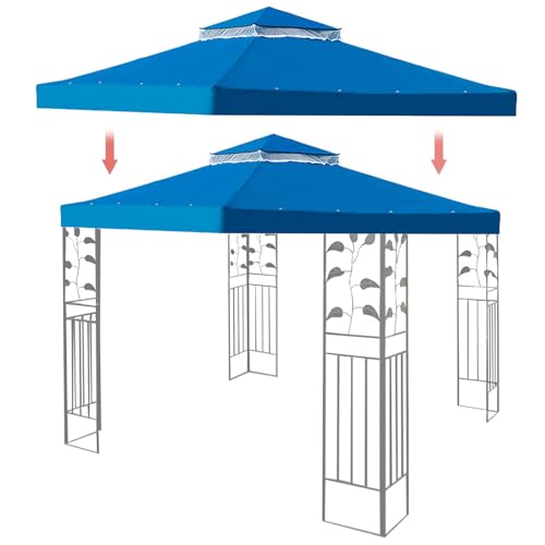 3x3m Ersatzdach Für Pavillon, Pavillondach Ersatzbezug,Dach Für Pavillon 3x3 Wasserdich,2 Stöckigem Ersatzabdeckung Für Pavillon Wasserdicht Wasser UV-beständige Grillüberdachung-Blau von RRHCW