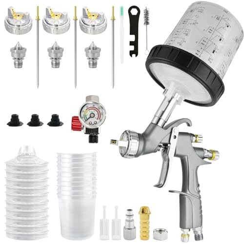 D1 LVLP Lackierpistole Spritzpistole Premium-Kit, Lackierpistole Druckluft mit 1,3/1,5/1,7 mm Düsen, 650 ml Set mit 10 Einweg-Farbspritzpistolenbecher, Farbpistole für Autos & Haus D1 LVLP Lackierpistole Spritzpistole Premium-Kit, Lackierpistole Druckluft mit 1,3/1,5/1,7 mm Düsen, 650 ml Set mit 10 Einweg-Farbspritzpistolenbecher, Farbpistole für Autos & Haus von RRJ