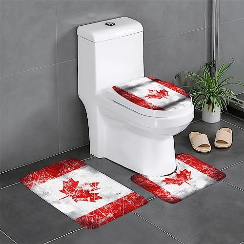 RRKDOY 3-teiliges Badezimmerteppich-Set im Retro-Stil mit Kanada-Flagge, rutschfest, leicht zu reinigen und zu pflegen, feuchtigkeitsblockierend und langlebig von RRKDOY