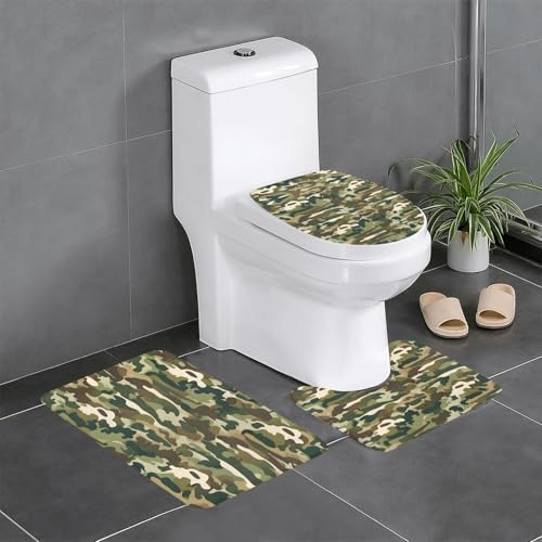 RRKDOY 3-teiliges Badezimmerteppich-Set mit Camouflage-Muster, rutschfest, leicht zu reinigen und zu pflegen, feuchtigkeitsblockierend und langlebig von RRKDOY