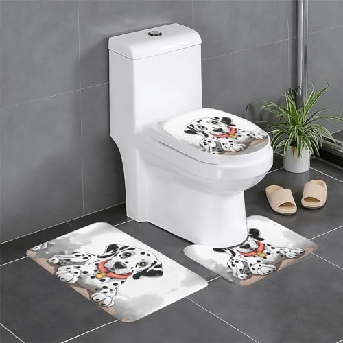 RRKDOY 3-teiliges Badezimmerteppich-Set mit Cartoon-Dalmatiner-Druck, rutschfest, leicht zu reinigen und zu pflegen, feuchtigkeitsblockierend und langlebig von RRKDOY