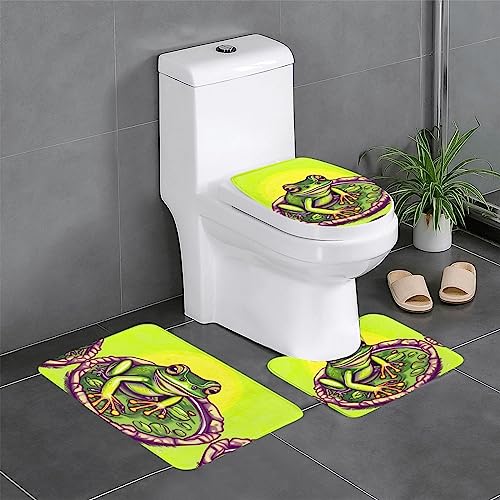 RRKDOY 3-teiliges Badezimmerteppich-Set mit Frosch im Teich, rutschfest, leicht zu reinigen und zu pflegen, feuchtigkeitsblockierend und langlebig von RRKDOY