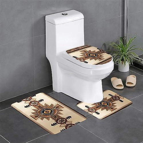RRKDOY 3-teiliges Badezimmerteppich-Set mit Indianer-Malerei, rutschfest, leicht zu reinigen und zu pflegen, feuchtigkeitsblockierend und langlebig von RRKDOY