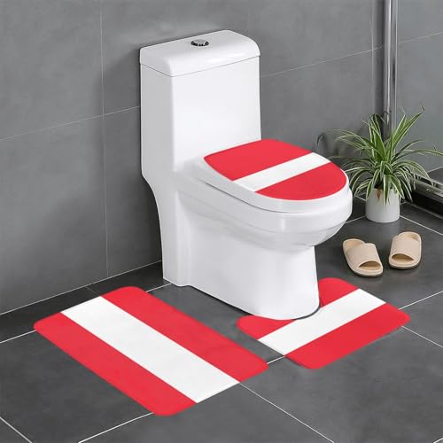 RRKDOY 3-teiliges Badezimmerteppich-Set mit Österreichischer Flagge, rutschfest, leicht zu reinigen und zu pflegen, feuchtigkeitsblockierend und langlebig von RRKDOY