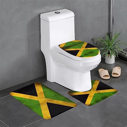 RRKDOY 3-teiliges Badezimmerteppich-Set mit alter jamaikanischer Flagge, rutschfest, leicht zu reinigen und zu pflegen, feuchtigkeitsblockierend und langlebig von RRKDOY