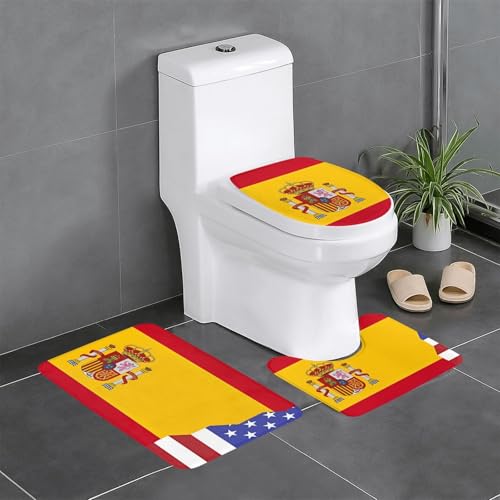 RRKDOY 3-teiliges Badezimmerteppich-Set mit amerikanischer Spanien-Flagge, rutschfest, leicht zu reinigen und zu pflegen, feuchtigkeitsblockierend und langlebig von RRKDOY