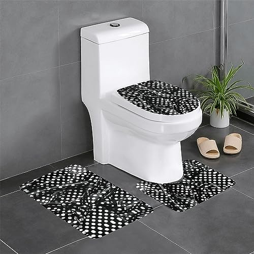 RRKDOY 3-teiliges Badezimmerteppich-Set mit gewellten Punkten, rutschfest, leicht zu reinigen und zu pflegen, feuchtigkeitsblockierend und langlebig, Schwarz und Weiß von RRKDOY