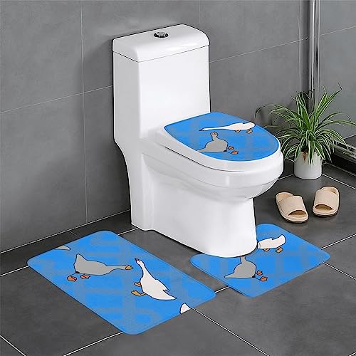 RRKDOY 3-teiliges Badezimmerteppich-Set mit grauem Gänsedruck, rutschfest, leicht zu reinigen und zu pflegen, feuchtigkeitsblockierend und langlebig von RRKDOY