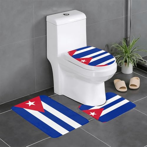 RRKDOY 3-teiliges Badezimmerteppich-Set mit kubanischer Flagge, rutschfest, leicht zu reinigen und zu pflegen, feuchtigkeitsblockierend und langlebig von RRKDOY