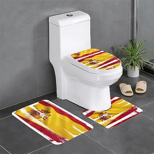 RRKDOY Badteppich-Set mit Spanien-Flagge, rutschfest, leicht zu reinigen und zu pflegen, feuchtigkeitsblockierend und langlebig, 3-teilig von RRKDOY