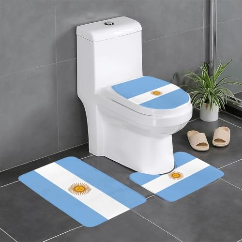 RRKDOY Badteppich-Set mit argentinischer Flagge, rutschfest, leicht zu reinigen und zu pflegen, feuchtigkeitsblockierend und langlebig, 3-teilig von RRKDOY