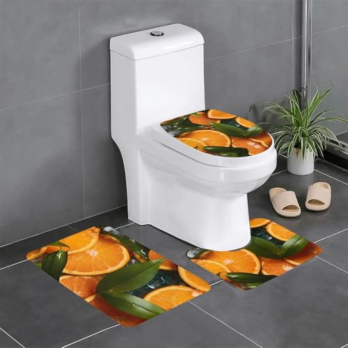 RRKDOY Delicious Oranges Printing 3-teiliges Badezimmerteppich-Set, rutschfest, leicht zu reinigen und zu pflegen, feuchtigkeitsblockierend und langlebig von RRKDOY