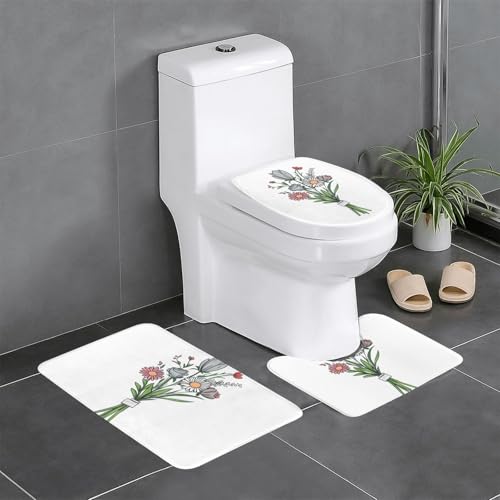 RRKDOY Give You A Bouquet of Flowers Printing 3-teiliges Badezimmerteppich-Set – rutschfestes Badteppich-Set – leicht zu reinigen und zu pflegen – feuchtigkeitsblockierend und langlebig von RRKDOY