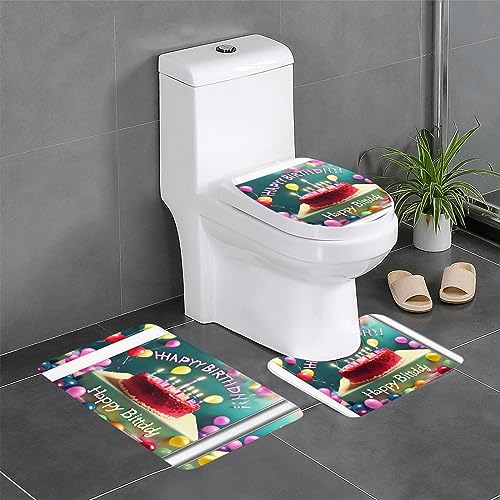 RRKDOY Happy Birthday 3-teiliges Badezimmerteppich-Set mit schönem Druck, rutschfest, leicht zu reinigen und zu pflegen, feuchtigkeitsblockierend und langlebig von RRKDOY