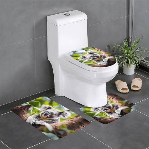 RRKDOY Happy Cute 3-teiliges Badezimmerteppich-Set mit Koala-Druck, rutschfest, leicht zu reinigen und zu pflegen, feuchtigkeitsblockierend und langlebig von RRKDOY