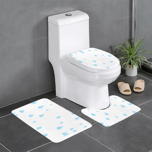 RRKDOY It's Raining Printing 3-teiliges Badezimmerteppich-Set – rutschfestes Badteppich-Set – leicht zu reinigen und zu pflegen – feuchtigkeitsblockierend und langlebig von RRKDOY