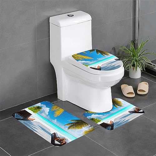 RRKDOY Maldives Holidays Printing 3-teiliges Badezimmerteppich-Set, rutschfest, leicht zu reinigen und zu pflegen, feuchtigkeitsblockierend und langlebig von RRKDOY