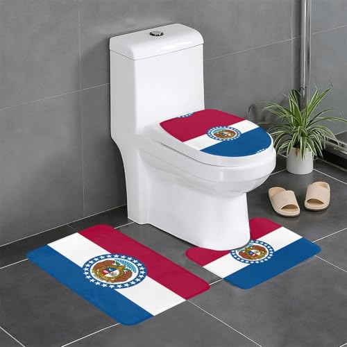 RRKDOY Missouri 3-teiliges Badezimmerteppich-Set, Motiv: Staatsflagge, rutschfest, leicht zu reinigen und zu pflegen, feuchtigkeitsblockierend und langlebig von RRKDOY