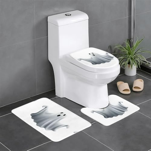 RRKDOY The Floating Ghost Printing 3-teiliges Badezimmerteppich-Set – rutschfestes Badteppich-Set – leicht zu reinigen und zu pflegen – feuchtigkeitsblockierend und langlebig von RRKDOY