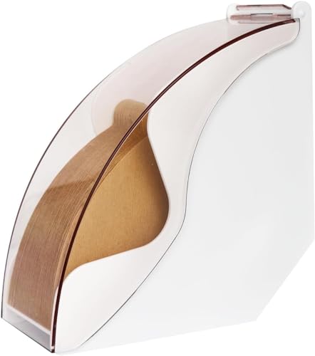 RROAD Kaffeefilterhalter Spender mit staubdichter Abdeckung, Acryl, staubdicht, Kaffeefilter-Papierhalter, Ständer für V60 Kegel Größe 4 & Größe 2 Filterpapier (weiß) von RROAD