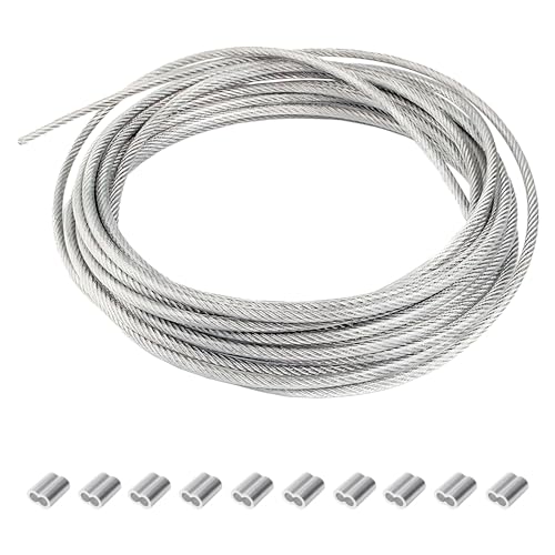 RRRST Drahtseil Edelstahl 18m/ 3mm, Stahlseil ummantelt, 304 Edelstahl, Edelstahlseil Stahlseil Stahldrahtseil Drahtkabel Kabelseil Stahlkabel von RRRST