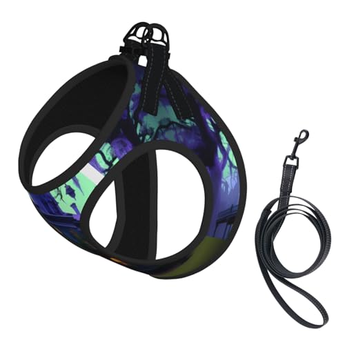 Hundegeschirr und Leine, Motiv: Haunted Mansions, weiches Netzgewebe, reflektierend, atmungsaktiv, leicht, Schwarz Hundegeschirr und Leine, Motiv: Haunted Mansions, weiches Netzgewebe, reflektierend, atmungsaktiv, leicht, Schwarz von RRSZCC