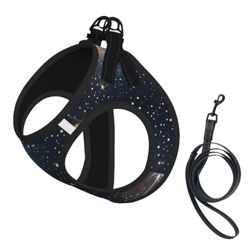 Welpengeschirr, Hundegeschirr und Leine, Set mit Sternhaufen und Galaxien, weiches Netzgewebe, reflektierend, atmungsaktiv, leicht von RRSZCC