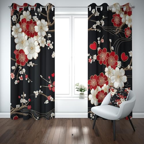 RRUxiia Blumen Filialen Vorhang Küche Blumenmuster Liebe Gardinen mit Ösen 220 x 140 cm 2er Set Vorhänge Blickdicht Thermovorhang Kälteschutz Schallschutz für Wohnzimmer RRUxiia Blumen Filialen Vorhang Küche Blumenmuster Liebe Gardinen mit Ösen 220 x 140 cm 2er Set Vorhänge Blickdicht Thermovorhang Kälteschutz Schallschutz für Wohnzimmer von RRUxiia