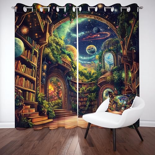 RRUxiia Bücherregal Bibliothek Blickdicht Gardine 175x140 cm 2er Set, Planet Sternenhimmel Universum Thermovorhang mit Ösen, Fantasie Vorhang Schlafzimmer Schallschutz für Schlafzimmer Wohnzimmer RRUxiia Bücherregal Bibliothek Blickdicht Gardine 175x140 cm 2er Set, Planet Sternenhimmel Universum Thermovorhang mit Ösen, Fantasie Vorhang Schlafzimmer Schallschutz für Schlafzimmer Wohnzimmer von RRUxiia