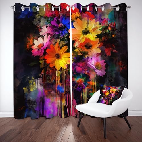 RRUxiia Bunt Floral Muster Ösen Gardinen Blickdicht, Graffiti Blumendruck Vorhang 2er Set Kälteschutz Thermo, Botanisch Blumen Verdunklungsvorhänge Wohnzimmer Schlafzimmer Fenster 245x140 cm RRUxiia Bunt Floral Muster Ösen Gardinen Blickdicht, Graffiti Blumendruck Vorhang 2er Set Kälteschutz Thermo, Botanisch Blumen Verdunklungsvorhänge Wohnzimmer Schlafzimmer Fenster 245x140 cm von RRUxiia