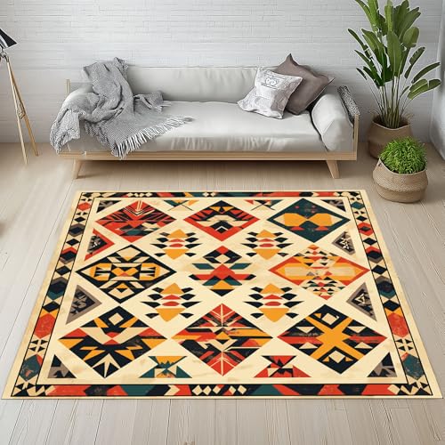 RRUxiia Fußmatte Outdoor 50x80cm Aztekisch Geometrie Diamant Kleiner Teppich rutschfest Retro Tradition Stamm Teppich Waschbarer Weich Anti Rutsch Für Badezimmer Innen Und Außentüren Eingang von RRUxiia
