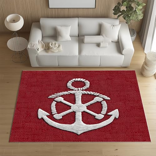 RRUxiia Fußmatte Outdoor 50x80cm Navigation Anker Kleiner Teppich rutschfest Rot Boot Drucken Teppich Waschbarer Weich Anti Rutsch Für Badezimmer Innen Und Außentüren Eingang von RRUxiia