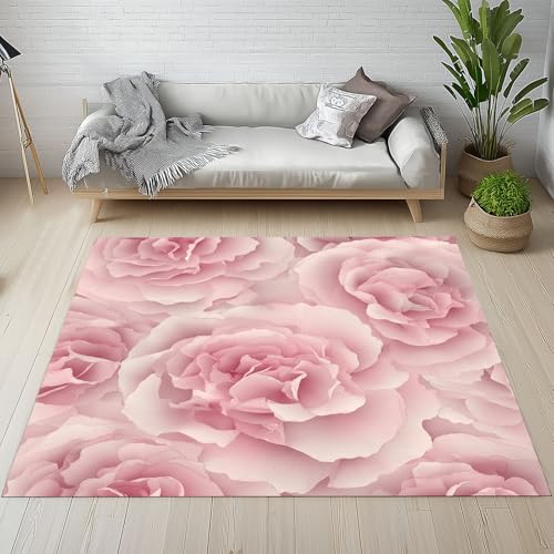 RRUxiia Fußmatte Outdoor 50x80cm Pfingstrose Blumen Kleiner Teppich Anlage Blumenmuster Outdoor Teppich Waschbarer rutschfest Weich Anti Rutsch Matte Für Badezimmer Innen Und Außentüren von RRUxiia