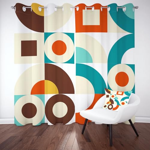 RRUxiia Geometrie Runde Netz Vorhang Blickdicht Patchwork Plaid Vorhänge Wohnzimmer 2er Set 245x140cm(HxB) Blackout Curtain Schlafzimmer, Thermal Verdunklungsvorhänge mit Ösen von RRUxiia