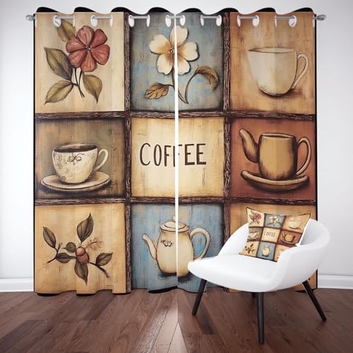 RRUxiia Kaffee Blumen Anlage Verdunklungsvorhänge mit Ösen 137x117cm Geometrie Patchwork Plaid Vorhang Schlafzimmer 2er Set Schalldämmende Vorhänge Blickdicht Wohnzimmer Gardinen von RRUxiia