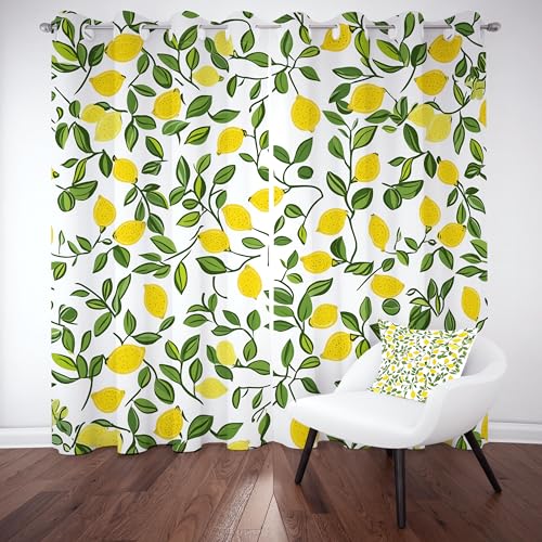 RRUxiia Karikatur Zitrone Vorhang 2er Set, Niedlich Anlage Blatt Thermovorhang Hitzeschutz, Obst Muster Vorhang Blickdicht mit Ösen, Gardinenschals mit Schlaufen 220x140 cm RRUxiia Karikatur Zitrone Vorhang 2er Set, Niedlich Anlage Blatt Thermovorhang Hitzeschutz, Obst Muster Vorhang Blickdicht mit Ösen, Gardinenschals mit Schlaufen 220x140 cm von RRUxiia