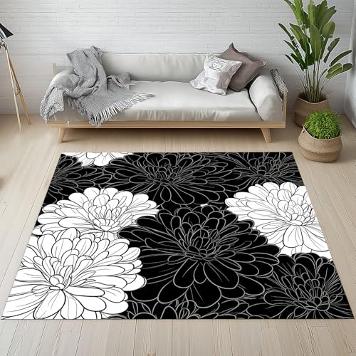 RRUxiia Kleiner Teppich 60x90cm Blumen Chrysantheme Fußmatte Outdoor Blumenmuster Anlage Outdoor Teppich Waschbarer rutschfest Weich Anti Rutsch Matte Für Badezimmer Innen Und Außentüren von RRUxiia