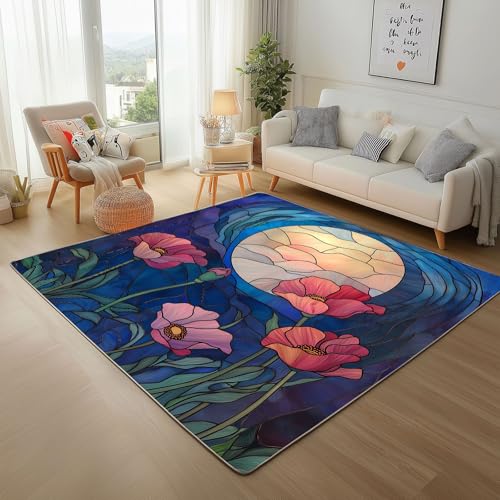 RRUxiia Kleiner Teppich Weich 60x90cm Abstrakt Blumen Anlage Fußmatte Outdoor Gotisch Mond Pflanzendrucke Teppich Waschbarer Anti Rutsch Matte Für Badezimmer Innen Und Außentüren Eingang von RRUxiia