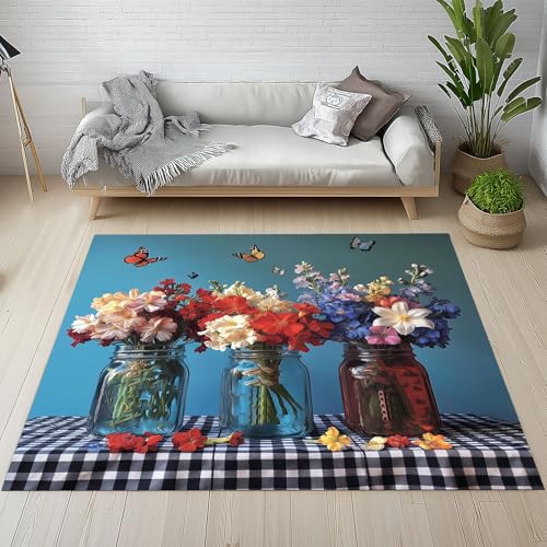 RRUxiia Kleiner Teppich Weich 60x90cm Blumen Vase Bogen Fußmatte Outdoor Schmetterling Insekten Teppich Waschbarer rutschfest Anti Rutsch Matte Für Badezimmer Innen Und Außentüren Eingang von RRUxiia