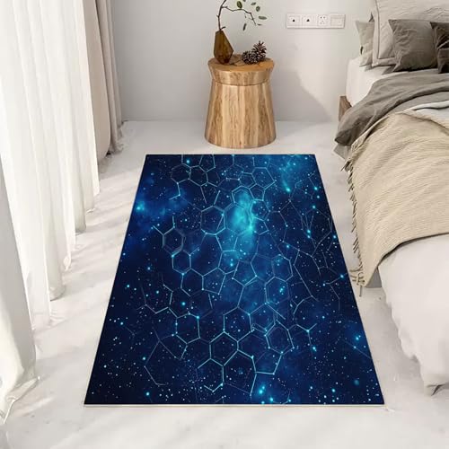 RRUxiia Kleiner Teppich Weich 60x90cm Geometrie Hexagon Fußmatte Outdoor Blau Science Sternenhimmel Teppich Waschbarer Anti Rutsch Matte Für Badezimmer Innen Und Außentüren Eingang von RRUxiia