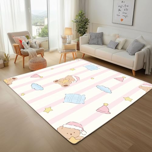 RRUxiia Kleiner Teppich Weich 60x90cm Karikatur Braunbär Hüte Fußmatte Outdoor Niedlich Wolken Sterne Teppich Waschbarer Anti Rutsch Matte Für Badezimmer Innen Und Außentüren Eingang von RRUxiia