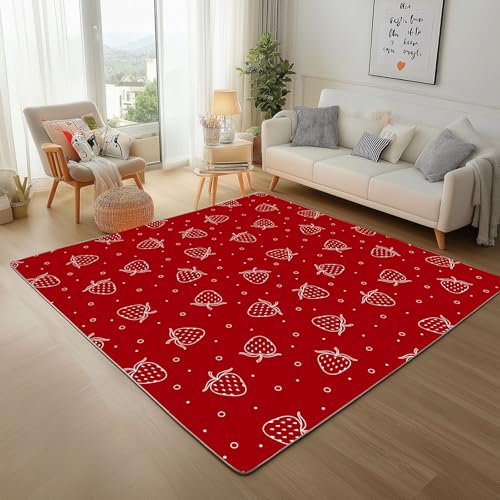 RRUxiia Kleiner Teppich Weich 60x90cm Karikatur Erdbeere Fußmatte Outdoor Einfachheit Rot Obst Teppich Waschbarer Anti Rutsch Matte Für Badezimmer Innen Und Außentüren Eingang von RRUxiia