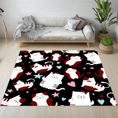 RRUxiia Kleiner Teppich Weich 60x90cm Karikatur Katze Liebe Fußmatte Outdoor Niedlich Haustier Pentagramm Teppich Waschbarer Anti Rutsch Matte Für Badezimmer Innen Und Außentüren Eingang von RRUxiia