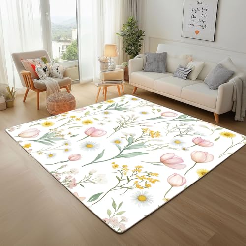 RRUxiia Kleiner Teppich Weich 60x90cm Ländlich Blumen Anlage Blatt Fußmatte Outdoor Blumenmuster Pflanzendrucke Teppich Waschbarer Anti Rutsch Matte Für Badezimmer Innen Und Außentüren Eingang von RRUxiia