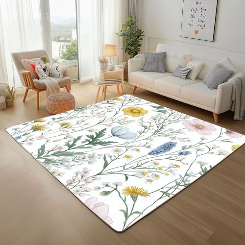 RRUxiia Kleiner Teppich Weich 60x90cm Ländlich Blumen Anlage Blatt Fußmatte Outdoor Blumenmuster Pflanzendrucke Teppich Waschbarer Anti Rutsch Matte Für Badezimmer Innen Und Außentüren Eingang von RRUxiia