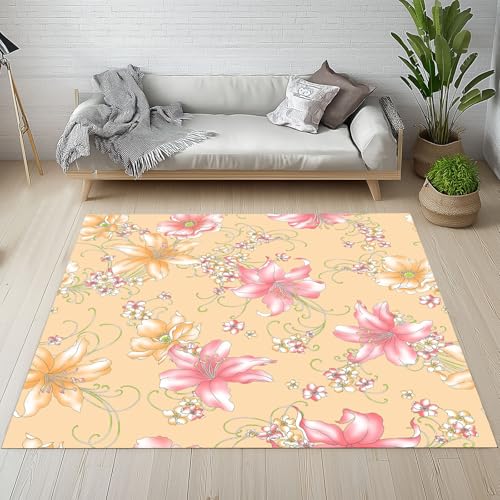 RRUxiia Kleiner Teppich Weich 60x90cm Lilie Blumen Anlage Fußmatte Outdoor Blumenmuster Pflanzendrucke Teppich Waschbarer Anti Rutsch Matte Für Badezimmer Innen Und Außentüren Eingang von RRUxiia