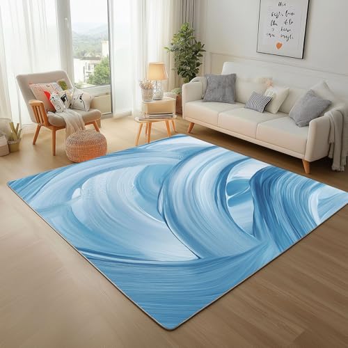RRUxiia Kleiner Teppich Weich 60x90cm Modern Blau Linien Fußmatte Outdoor Abstrakt Malerei Kunst Teppich Waschbarer Anti Rutsch Matte Für Badezimmer Innen Und Außentüren Eingang von RRUxiia