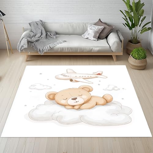 RRUxiia Kleiner Teppich Weich 60x90cm Niedlich Braunbär Fußmatte Outdoor Karikatur Wolken Flugzeug Teppich Waschbarer Anti Rutsch Matte Für Badezimmer Innen Und Außentüren Eingang von RRUxiia