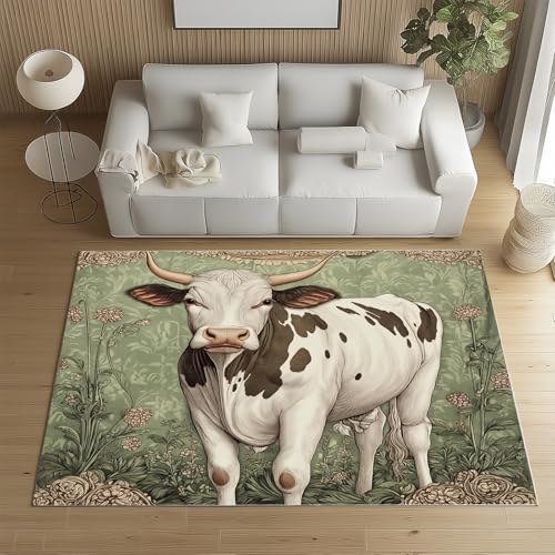 RRUxiia Kleiner Teppich Weich 60x90cm Niedlich Ochse Bauernhof Fußmatte Outdoor Tier Ländlich Anlage Teppich Waschbarer Anti Rutsch Matte Für Badezimmer Innen Und Außentüren Eingang von RRUxiia